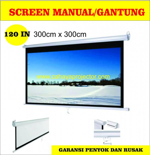 Cahaya Projector 120-in-screen Screen 120 in Manual Gantung Layar Projector    